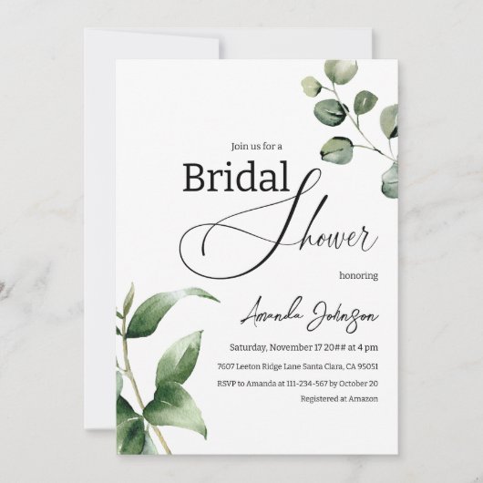 Elegante Eenvoudige Sage Groene Eucalyptus Vrijgez Kaart (Voorkant)