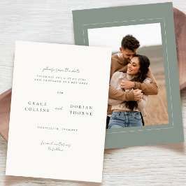 Elegante Eenvoudige Sage Groene Neutrale Fotobruil Save The Date
