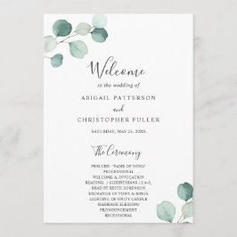 Elegante Eenvoudige Salie Groene Eucalyptus Huweli Programmakaart