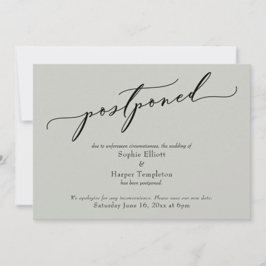 Elegante Eenvoudige Saliegroene Uitgestelde Trouwk Kaart (Voorkant)