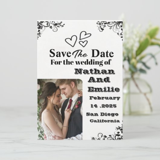 Elegante eenvoudige save the date uitnodiging (Staand voorkant)