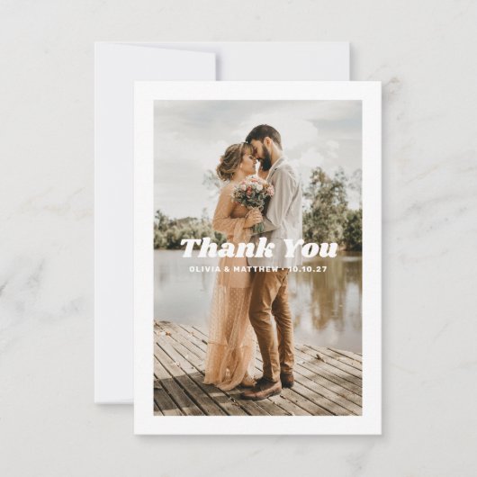 Elegante eenvoudige schone typografie foto bruilof bedankkaart (Voorkant)