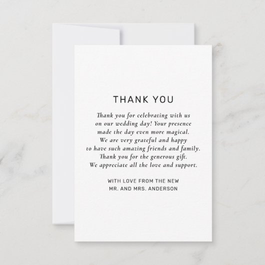 Elegante eenvoudige schone typografie foto bruilof bedankkaart (Achterkant)
