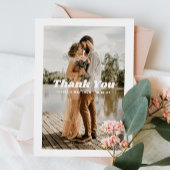 Elegante eenvoudige schone typografie foto bruilof bedankkaart