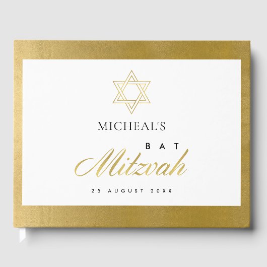ELEGANTE EENVOUDIGE SCHOON FAUX GOLD BAR BAT MITZV GASTENBOEK (Voorkant)