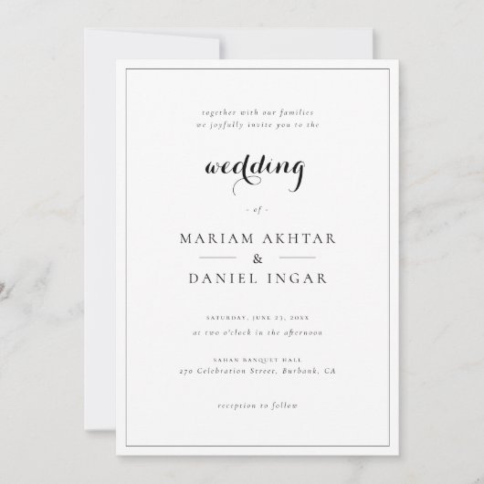 Elegante Eenvoudige Script Calligrafie Witte Trouw Kaart (Voorkant)