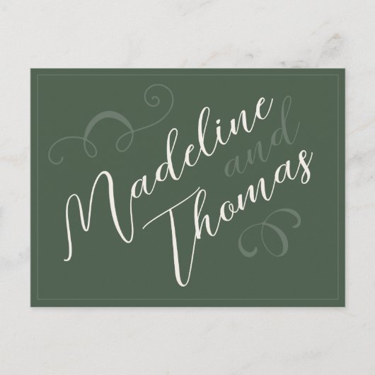 Elegante Eenvoudige Script Sage Green Wedding RSVP Briefkaart (Voorkant)