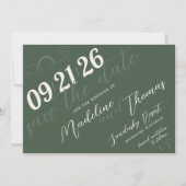 Elegante Eenvoudige Script Sage Groene Foto Huweli Save The Date (Voorkant)