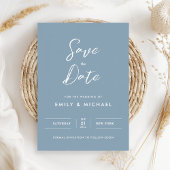 Elegante Eenvoudige Script Stofblauwe Trouw Save The Date