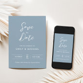 Elegante Eenvoudige Script Stofblauwe Trouw Save The Date