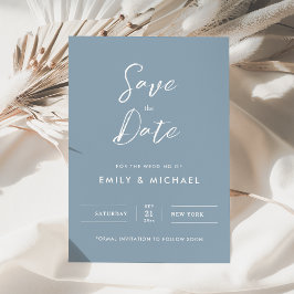 Elegante Eenvoudige Script Stofblauwe Trouw Save The Date