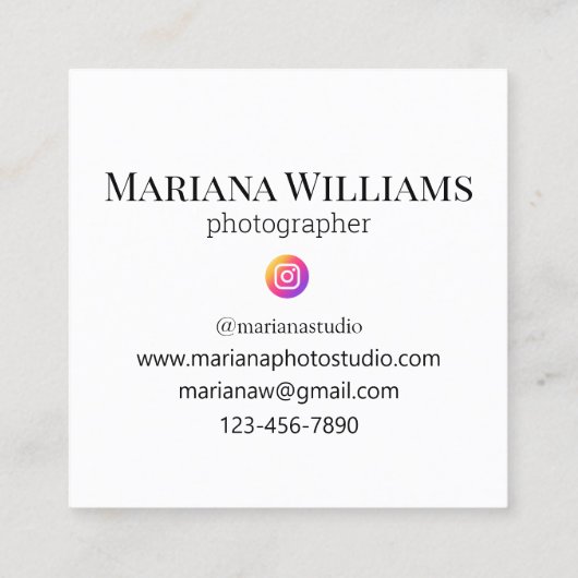 Elegante eenvoudige scriptfotograaf vierkante visitekaartje (Achterkant)