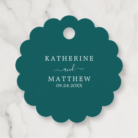 Elegante eenvoudige Smaragd Tropische Strand Bruil Bedankjes Labels (Achterkant)