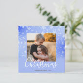 Elegante Eenvoudige Sneeuwige Paarse Kerst Foto Feestdagenkaart (Staand voorkant)