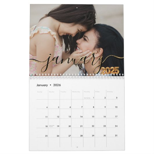 Elegante eenvoudige speelse script familie foto's kalender (Jan 2026)