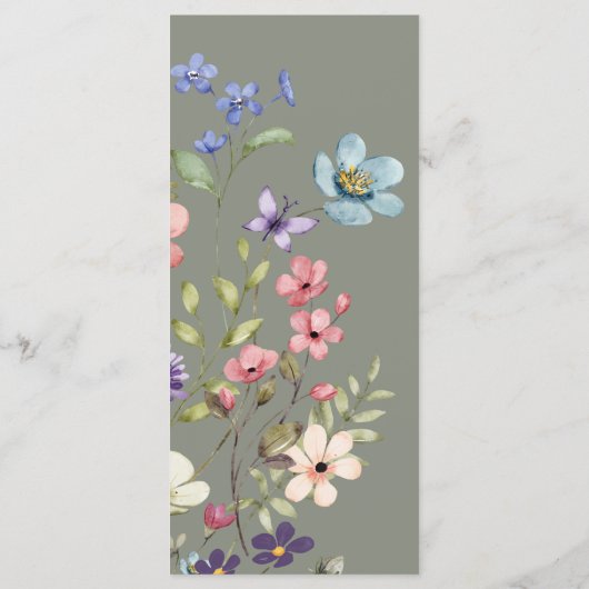 Elegante Eenvoudige Spring Sage Wildflowers Weddin Menu (Achterkant)