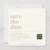 Elegante eenvoudige stijlvolle crème en gouden chi save the date (Achterkant)