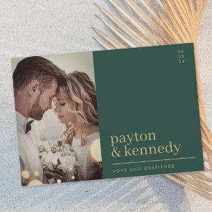 Elegante eenvoudige stijlvolle smaragd groen goude bedankkaart