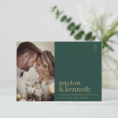 Elegante eenvoudige stijlvolle smaragd groen goude bedankkaart (Staand voorkant)