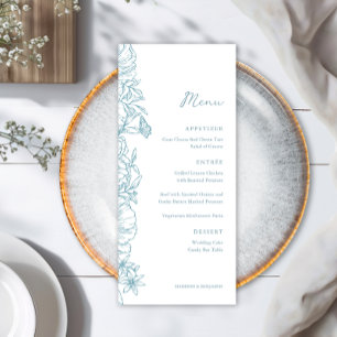 Elegante Eenvoudige Stofblauwe Bloemrijke Tuinbrui Menu