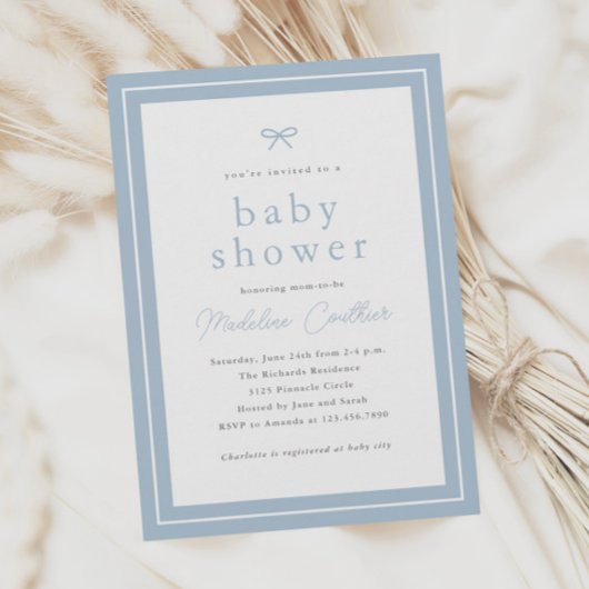 Elegante Eenvoudige Stofblauwe Jongens Baby Shower Kaart