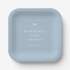 Elegante Eenvoudige Stofblauwe Jongens Baby Shower Papieren Bordje