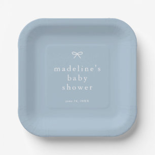 Elegante Eenvoudige Stofblauwe Jongens Baby Shower Papieren Bordje