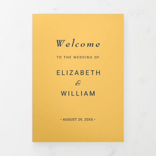 Elegante Eenvoudige Straal Bloem met Monogram Huwe Drieluik Programma (Cover)