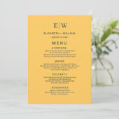 Elegante Eenvoudige Straal Bloem met Monogram Huwe Menu (Staand voorkant)