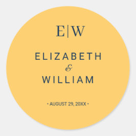 Elegante Eenvoudige Straal Bloem met Monogram Huwe Ronde Sticker