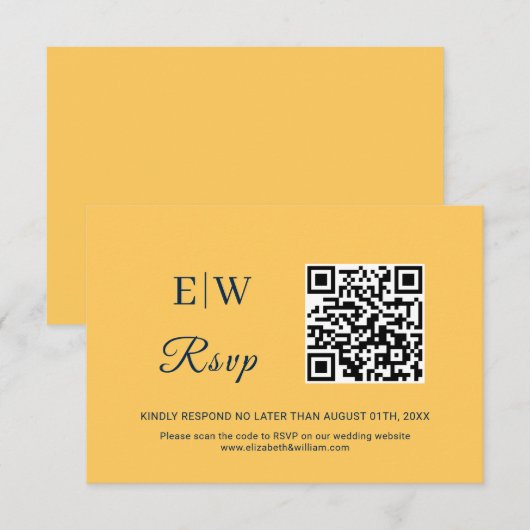 Elegante Eenvoudige Straal Bloem met Monogram Huwe RSVP Kaartje (Voorkant / Achterkant)