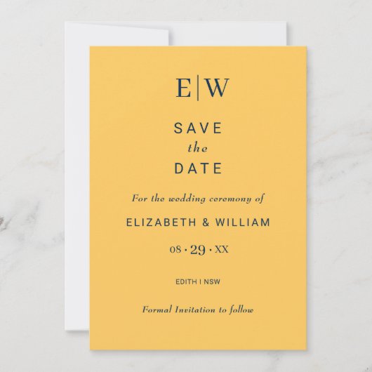 Elegante Eenvoudige Straal Bloem met Monogram Huwe Save The Date (Voorkant)