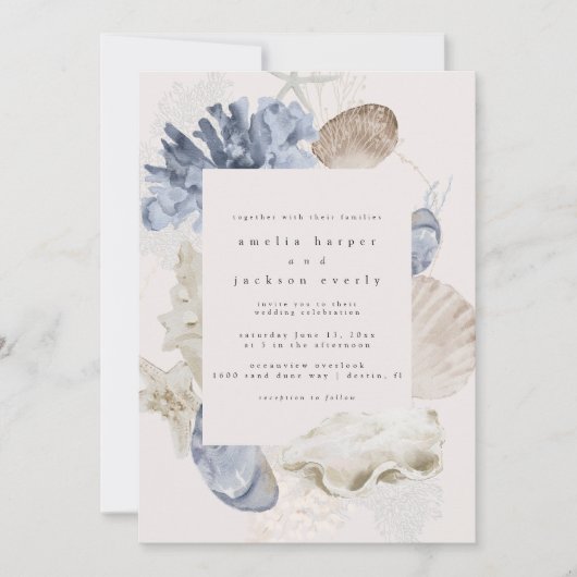 Elegante eenvoudige strand bruiloft kaart (Voorkant)