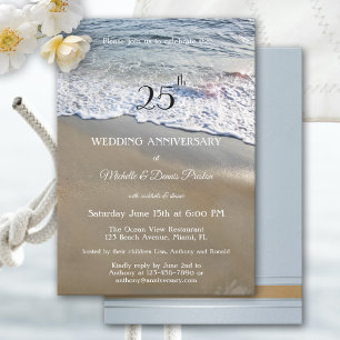 Elegante Eenvoudige Strand Huwelijksjubileum Feest Kaart