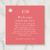 Elegante Eenvoudige Sunset Koraal met Monogram Huw Bedankjes Labels (Voorkant)