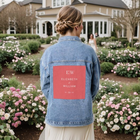 Elegante Eenvoudige Sunset Koraal met Monogram Huw Denim Jacket (Huwelijk Achterkant)