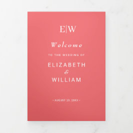 Elegante Eenvoudige Sunset Koraal met Monogram Huw Drieluik Programma