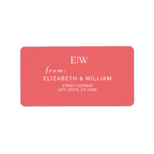 Elegante Eenvoudige Sunset Koraal met Monogram Huw Etiket