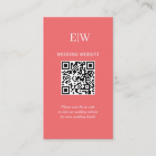 Elegante Eenvoudige Sunset Koraal met Monogram Huw Informatiekaartje (Voorkant)