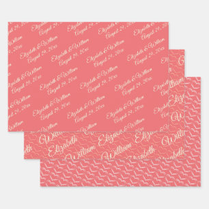 Elegante Eenvoudige Sunset Koraal met Monogram Huw Inpakpapier Vel