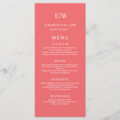 Elegante Eenvoudige Sunset Koraal met Monogram Huw Menu (Voorkant)