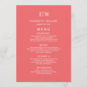 Elegante Eenvoudige Sunset Koraal met Monogram Huw Menu (Voorkant)