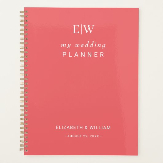 Elegante Eenvoudige Sunset Koraal met Monogram Huw Planner (Voorkant)