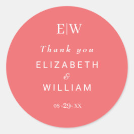 Elegante Eenvoudige Sunset Koraal met Monogram Huw Ronde Sticker