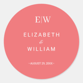 Elegante Eenvoudige Sunset Koraal met Monogram Huw Ronde Sticker