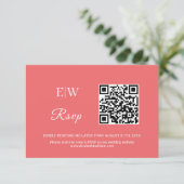 Elegante Eenvoudige Sunset Koraal met Monogram Huw RSVP Kaartje (Staand voorkant)