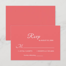 Elegante Eenvoudige Sunset Koraal met Monogram Huw RSVP Kaartje