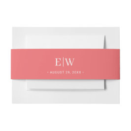 Elegante Eenvoudige Sunset Koraal met Monogram Huw Uitnodigingen Wikkel