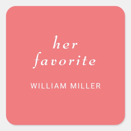 Elegante Eenvoudige Sunset Koraal met Monogram Huw Vierkante Sticker (Voorkant)