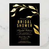 Elegante Eenvoudige Tak Zwarte Bruidsdouche Goud Folie Uitnodiging (Voorkant)